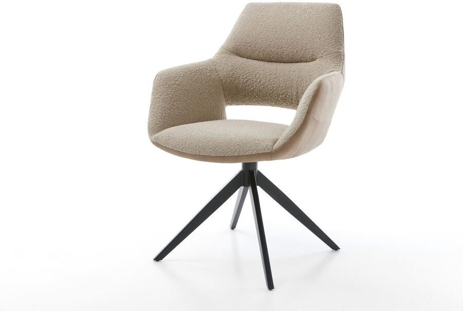 DELIFE Eetkamerstoel Yago-Flex met armleuning kruisframe breed zwart materiaalmix mud 360° draaibaar rocker-functie pocketveer kern