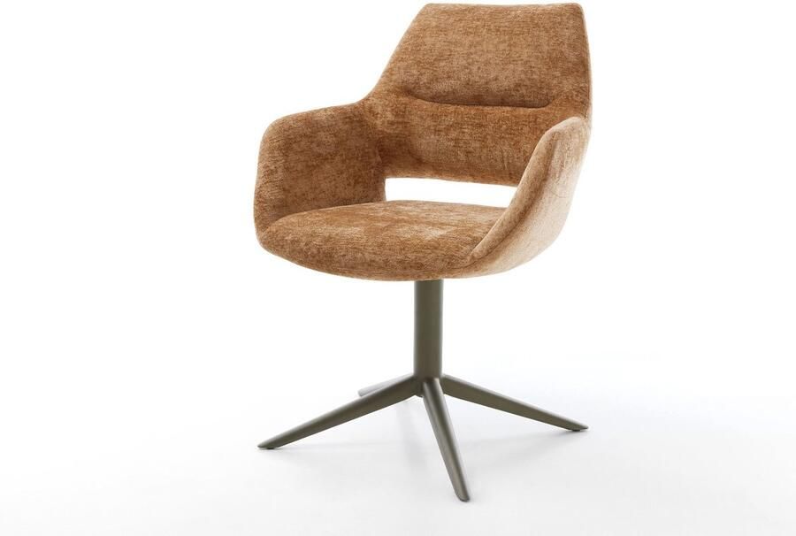 DELIFE Eetkamerstoel Yago-Flex met armleuning kruispoot afwerking met titanium chenille Roest 360° draaibaar rocker-functie pocketveer kern