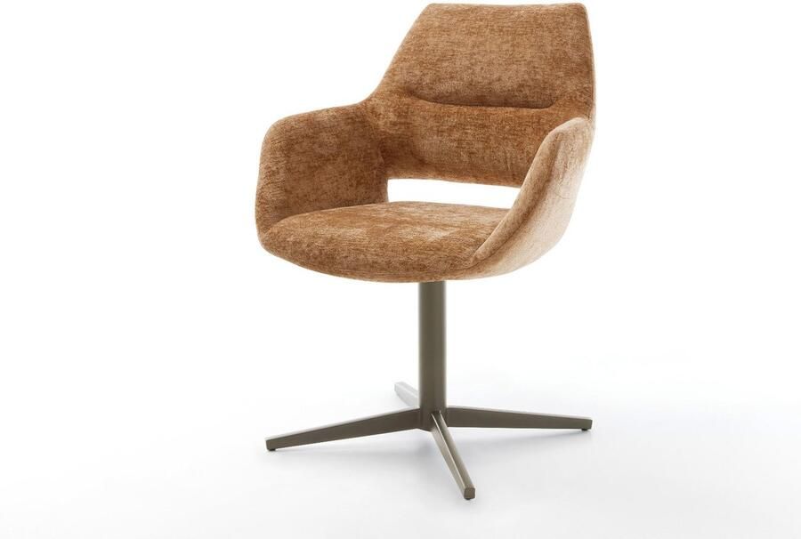 DELIFE Eetkamerstoel Yago-Flex met armleuning kruispoot afwerking met titanium chenille Roest 360° draaibaar pocketveer kern