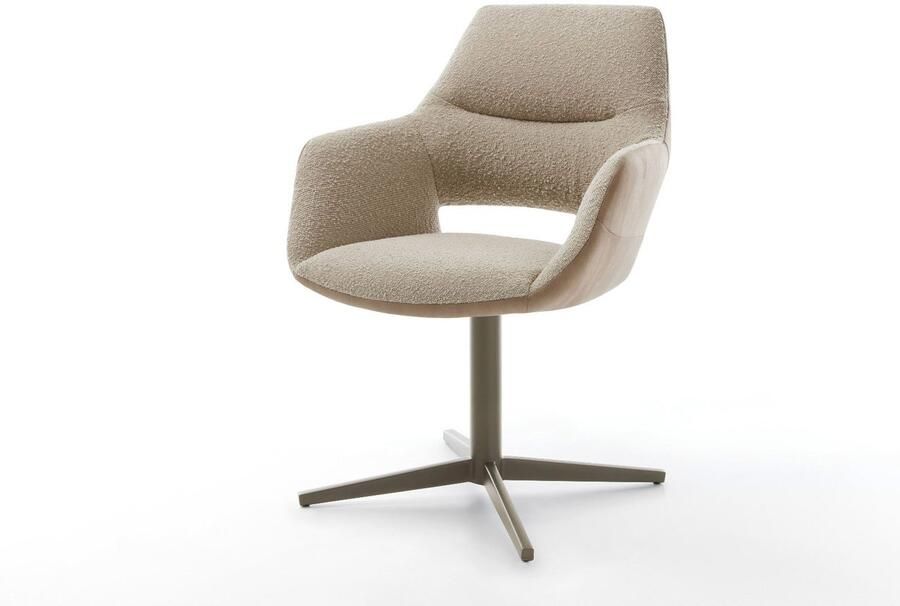 DELIFE Eetkamerstoel Yago-Flex met armleuning kruispoot afwerking met titanium materiaalmix mud 360° draaibaar pocketveer kern