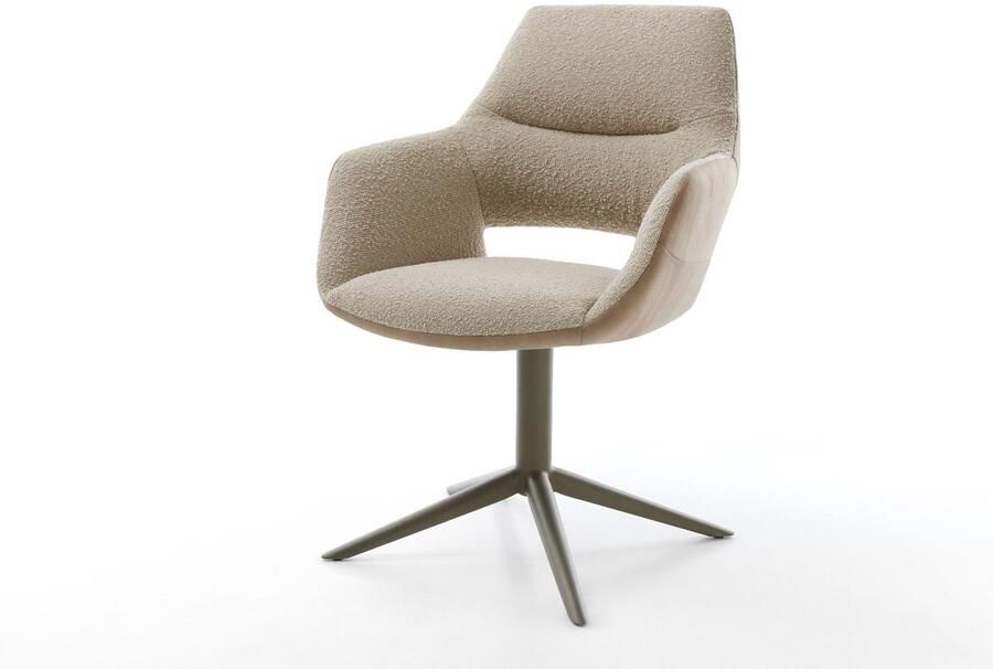 DELIFE Eetkamerstoel Yago-Flex met armleuning kruispoot afwerking met titanium materiaalmix mud 360° draaibaar rocker-functie pocketveer kern