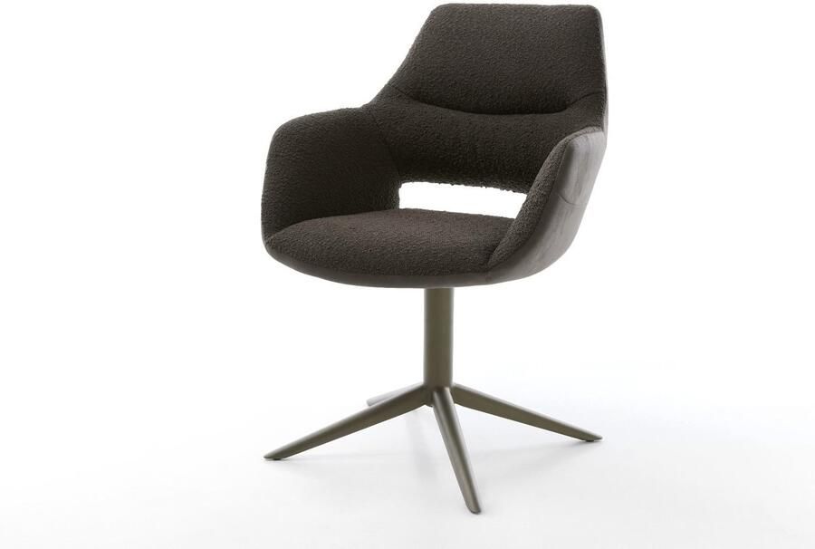 DELIFE Eetkamerstoel Yago-Flex met armleuning kruispoot afwerking met titanium materiaalmix zwart 360° draaibaar rocker-functie pocketveer kern