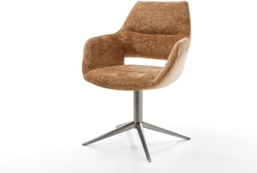 DELIFE Eetkamerstoel Yago-Flex met armleuning kruispoot grafiet microvelours taupe vintage 360° draaibaar rocker-functie pocketveer kern