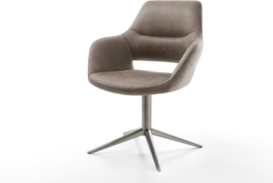 DELIFE Eetkamerstoel Yago-Flex met armleuning kruispoot grafiet microvelours taupe vintage 360° draaibaar rocker-functie pocketveer kern