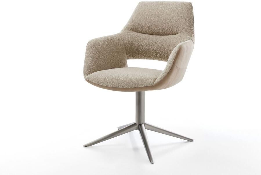 DELIFE Eetkamerstoel Yago-Flex met armleuning kruispoot roestvrij staal materiaalmix mud 360° draaibaar rocker-functie pocketveer kern