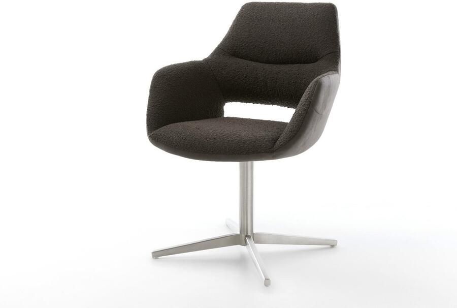 DELIFE Eetkamerstoel Yago-Flex met armleuning kruispoot roestvrij staal materiaalmix zwart 360° draaibaar pocketveer kern