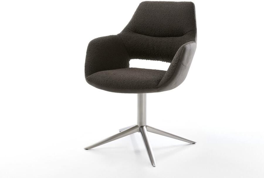 DELIFE Eetkamerstoel Yago-Flex met armleuning kruispoot roestvrij staal materiaalmix zwart 360° draaibaar rocker-functie pocketveer kern