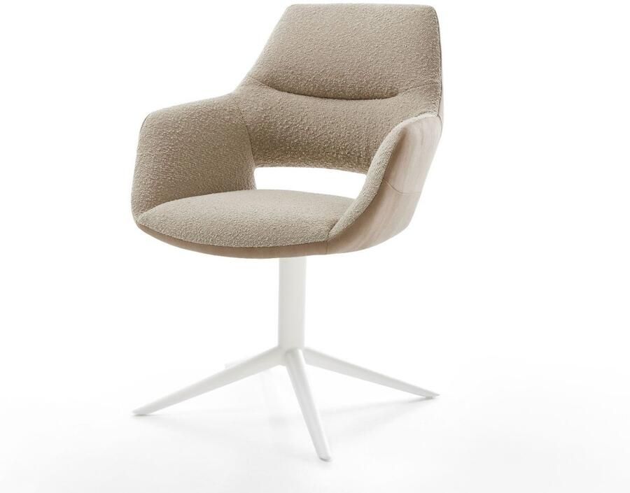 DELIFE Eetkamerstoel Yago-Flex met armleuning kruispoot wit materiaalmix mud 360° draaibaar rocker-functie pocketveer kern