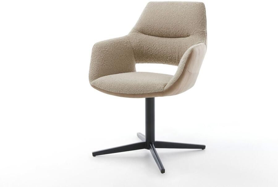 DELIFE Eetkamerstoel Yago-Flex met armleuning kruispoot zwart materiaalmix mud 360° draaibaar pocketveer kern