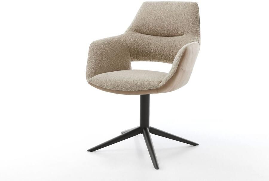 DELIFE Eetkamerstoel Yago-Flex met armleuning kruispoot zwart materiaalmix mud 360° draaibaar rocker-functie pocketveer kern