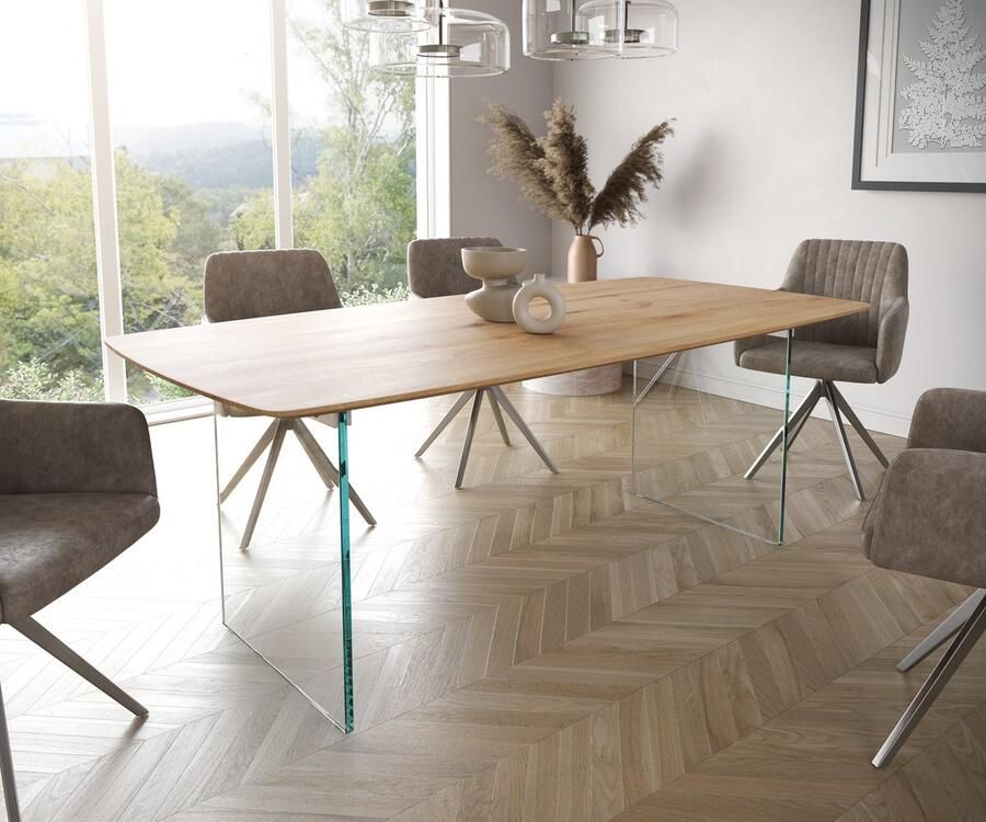 DELIFE Eetkamertafel Edge Boot eiken natuur 200x100x2 5-3 glas Zwitserse rand