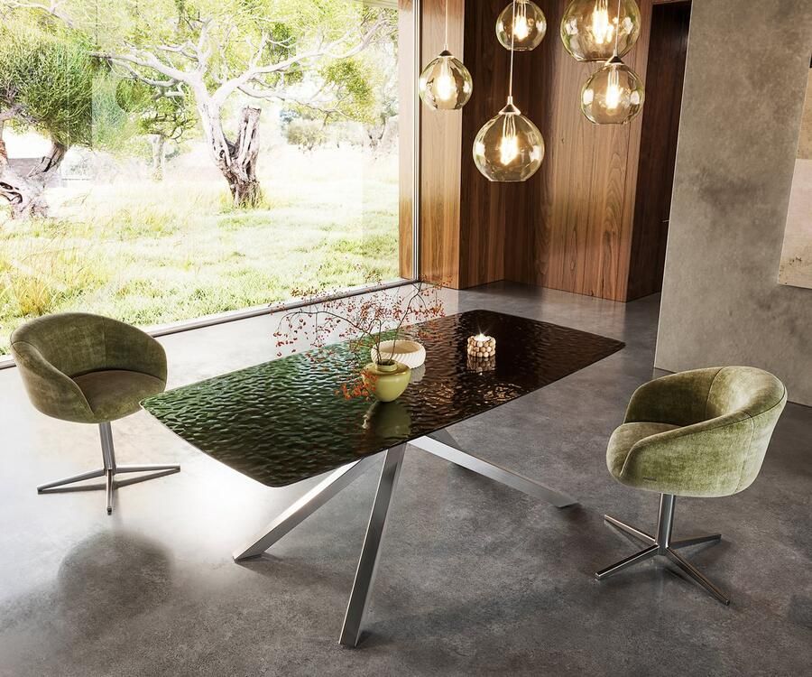 DELIFE Eetkamertafel Edge Boot Glas smelten rokerig zwart 3D-Relief 200x100 kruisframe rechthoek RVS