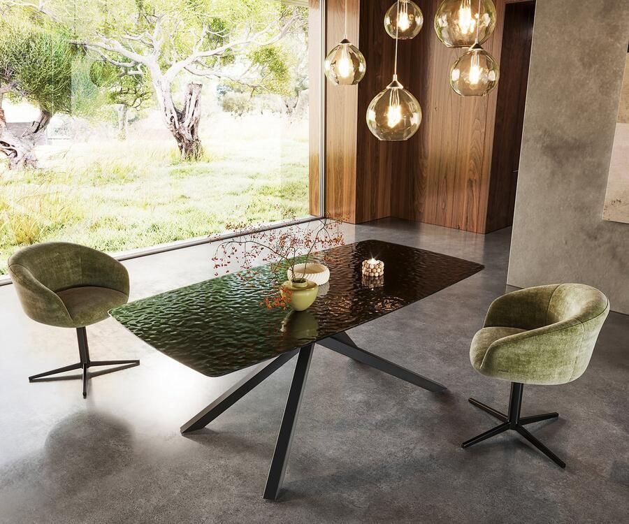 DELIFE Eetkamertafel Edge Boot Glas smelten rokerig zwart 3D-Relief 200x100 kruisframe rechthoek zwart