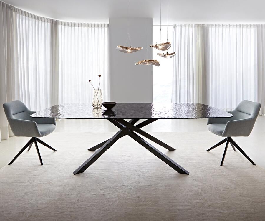 DELIFE Eetkamertafel Edge Boot Glas smelten rokerig zwart 3D-Relief 240x120 kruisframe rechthoek zwart