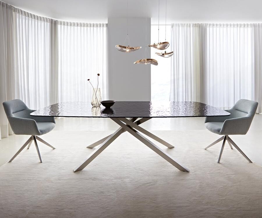 DELIFE Eetkamertafel Edge Boot Glas smelten rokerig zwart 3D-Relief 240x120 kruisframe rechthoek RVS