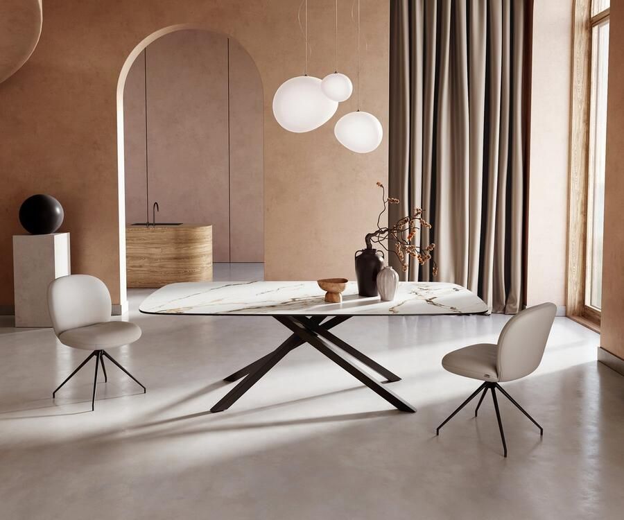 DELIFE Eetkamertafel Edge Boot keramiek Calacatta Luxe wit-goud-grijs 240x120 kruisframe rechthoek zwart