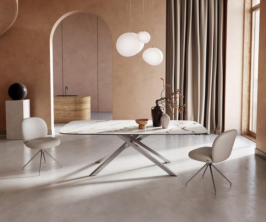 DELIFE Eetkamertafel Edge Boot keramiek Calacatta Luxe wit-goud-grijs 240x120 kruisframe rechthoek RVS