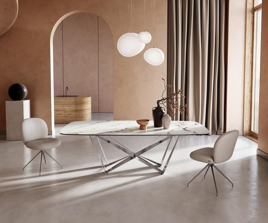 DELIFE Eetkamertafel Edge Boot keramiek Calacatta Luxe wit-goud-grijs 240x120 spider vlak staal RVS