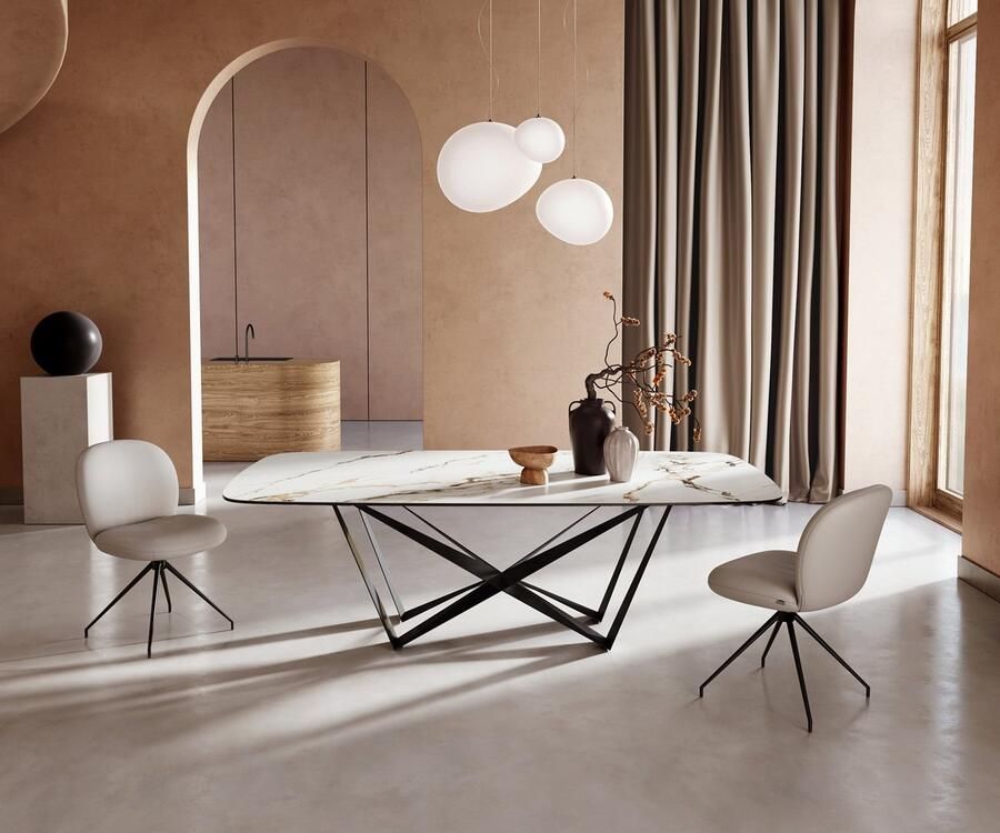 DELIFE Eetkamertafel Edge Boot keramiek Calacatta Luxe wit-goud-grijs 240x120 spider vlak staal zwart