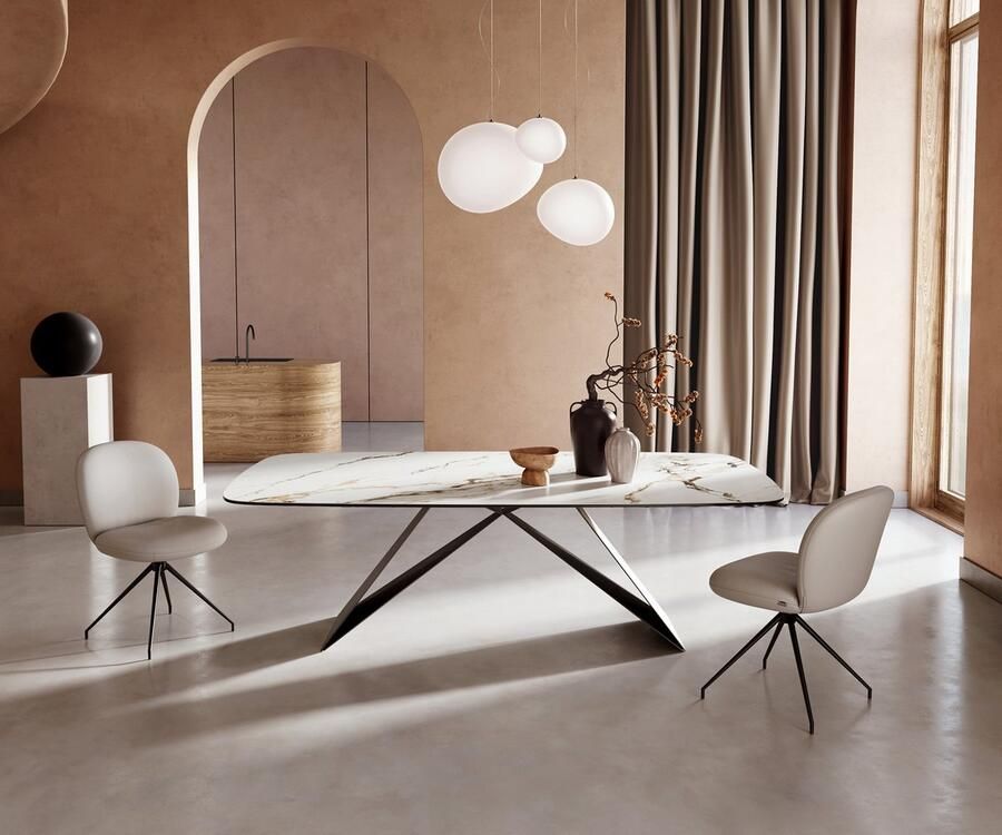 DELIFE Eetkamertafel Edge Boot keramiek Calacatta Luxe wit-goud-grijs 240x120 V-frame vlak staal zwart