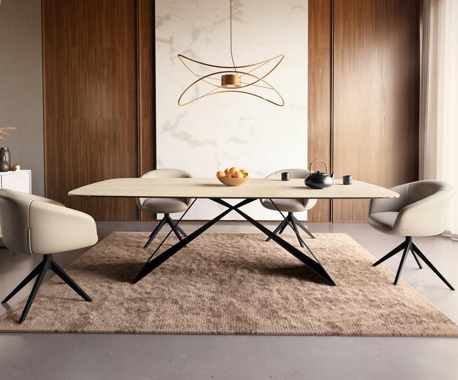 DELIFE Eetkamertafel Edge Boot keramiek Travertin natuur 240x120 V-frame vlak staal zwart