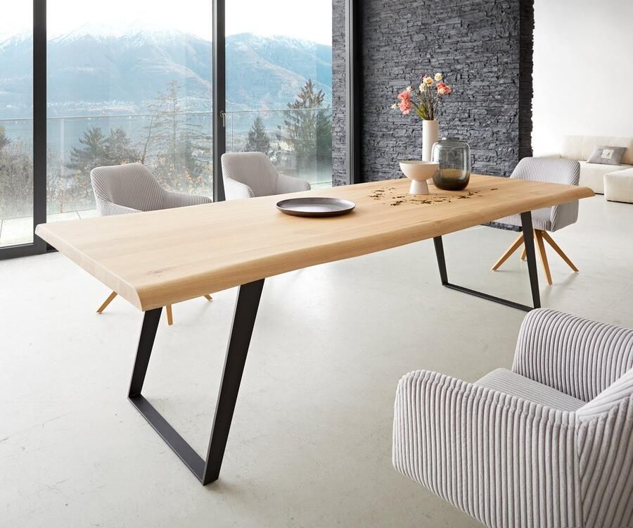 DELIFE Eetkamertafel Edge eiken natuur 260x100 metaal schuin zwart Live-Edge