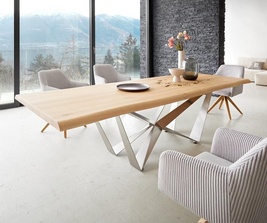 DELIFE Eetkamertafel Edge eiken natuur 260x100 Spider staal roestvrij staal Live-Edge