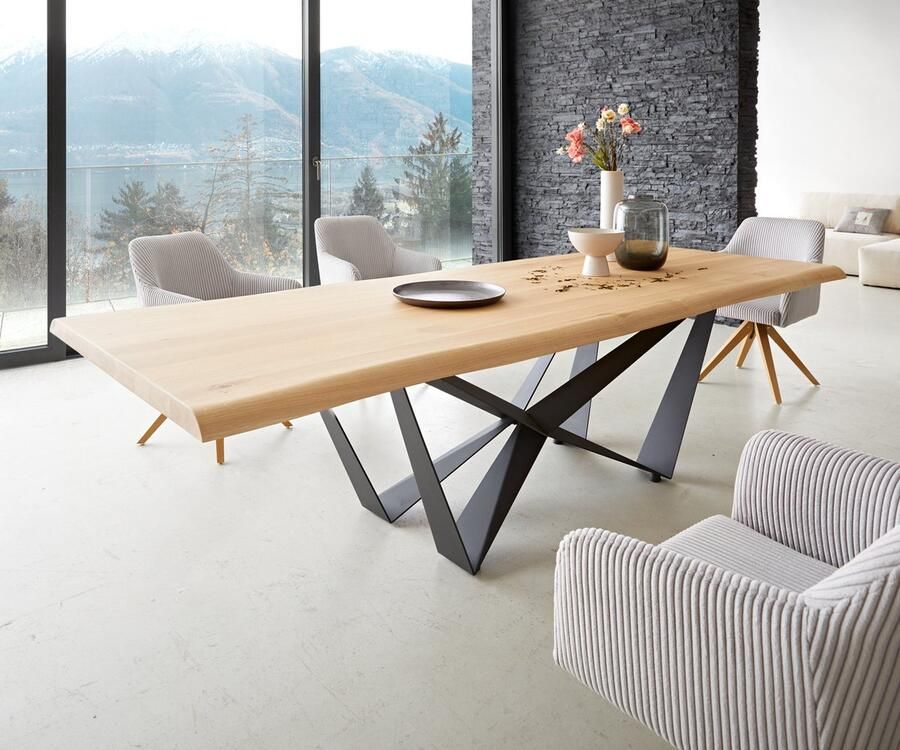 DELIFE Eetkamertafel Edge eiken natuur 260x100 Spider staal zwart Live-Edge