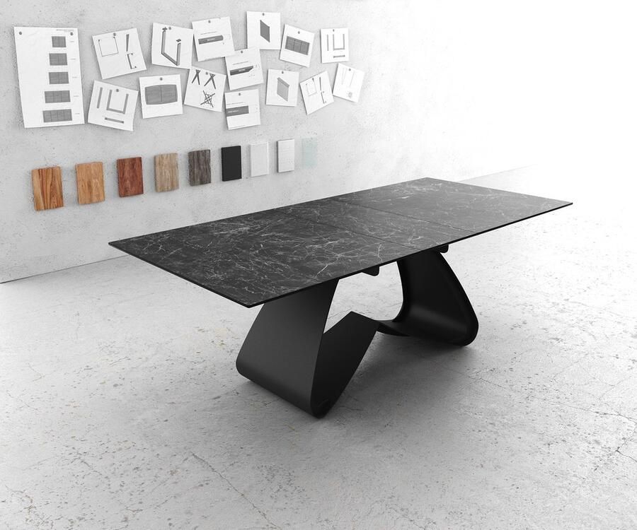 DELIFE Eetkamertafel Edge keramiek Laminam Nero Greco grijs 180-220x90 W-frame zwart uitschuifbaar