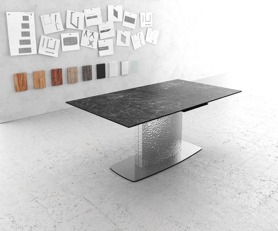 DELIFE Eetkamertafel Edge keramiek Laminam Nero Greco grijs 180-220x90 Wave RVS uitschuifbaar