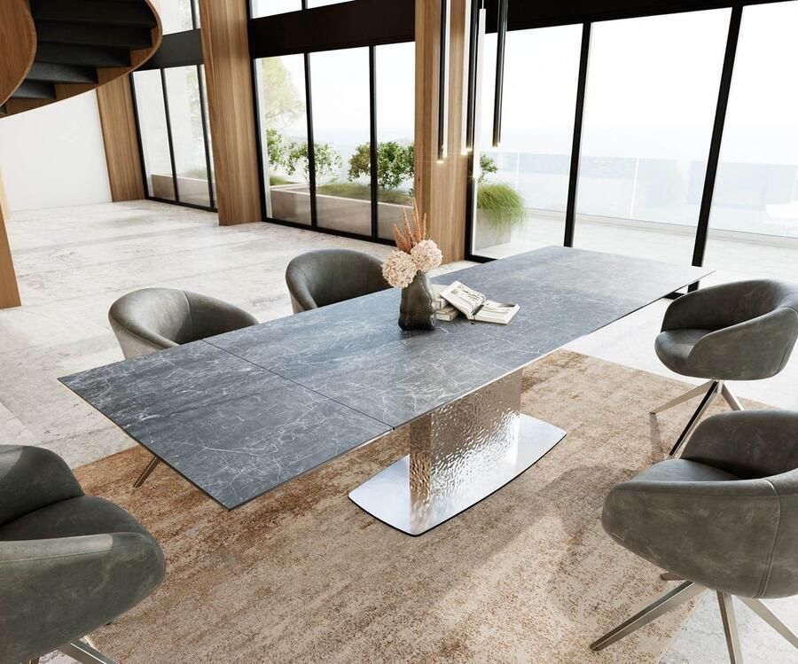 DELIFE Eetkamertafel Edge keramiek Laminam Nero Greco grijs 200-300x100 Wave RVS uitschuifbaar