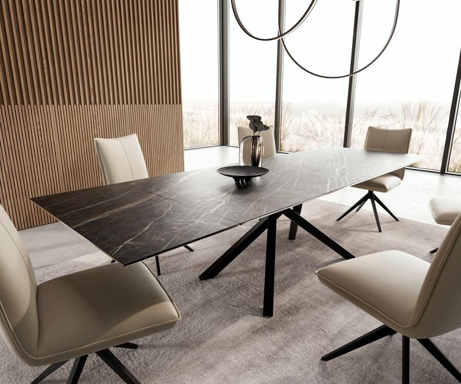 DELIFE Eetkamertafel Edge keramiek Laminam Noir Desir bruin 200-300x100 kruisframe rechthoek zwart uitschuifbaar