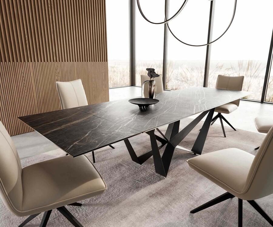 DELIFE Eetkamertafel Edge keramiek Laminam Noir Desir bruin 200-300x100 spider vlak staal zwart uitschuifbaar