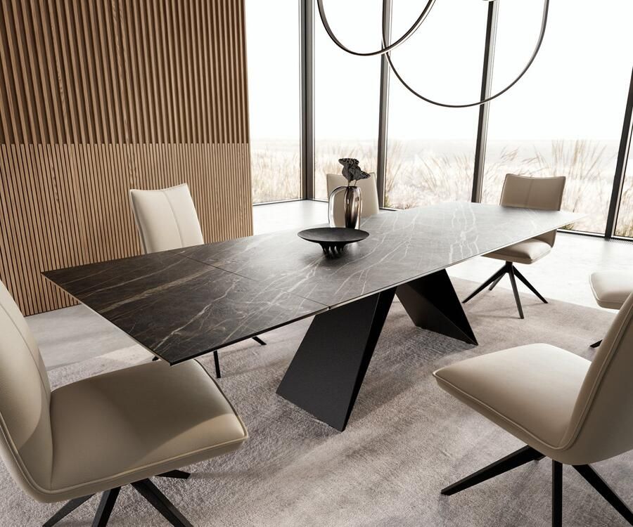 DELIFE Eetkamertafel Edge keramiek Laminam Noir Desir bruin 200-300x100 V-frame vlak staal zwart uitschuifbaar