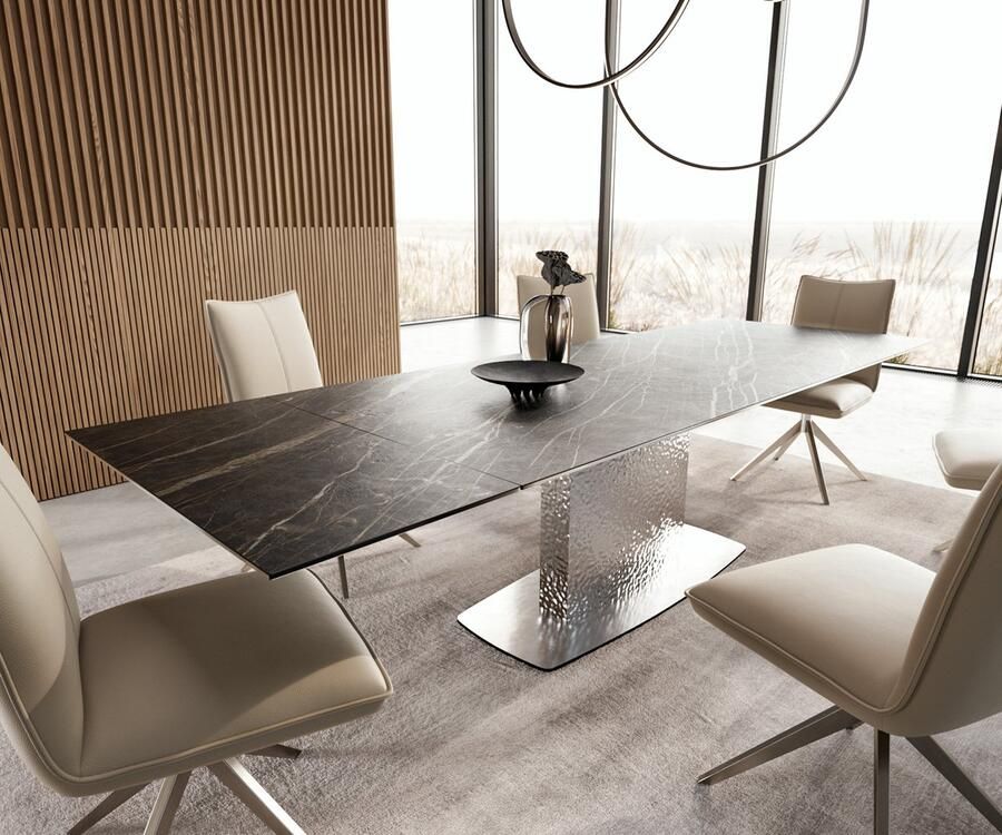 DELIFE Eetkamertafel Edge keramiek Laminam Noir Desir bruin 200-300x100 Wave RVS uitschuifbaar