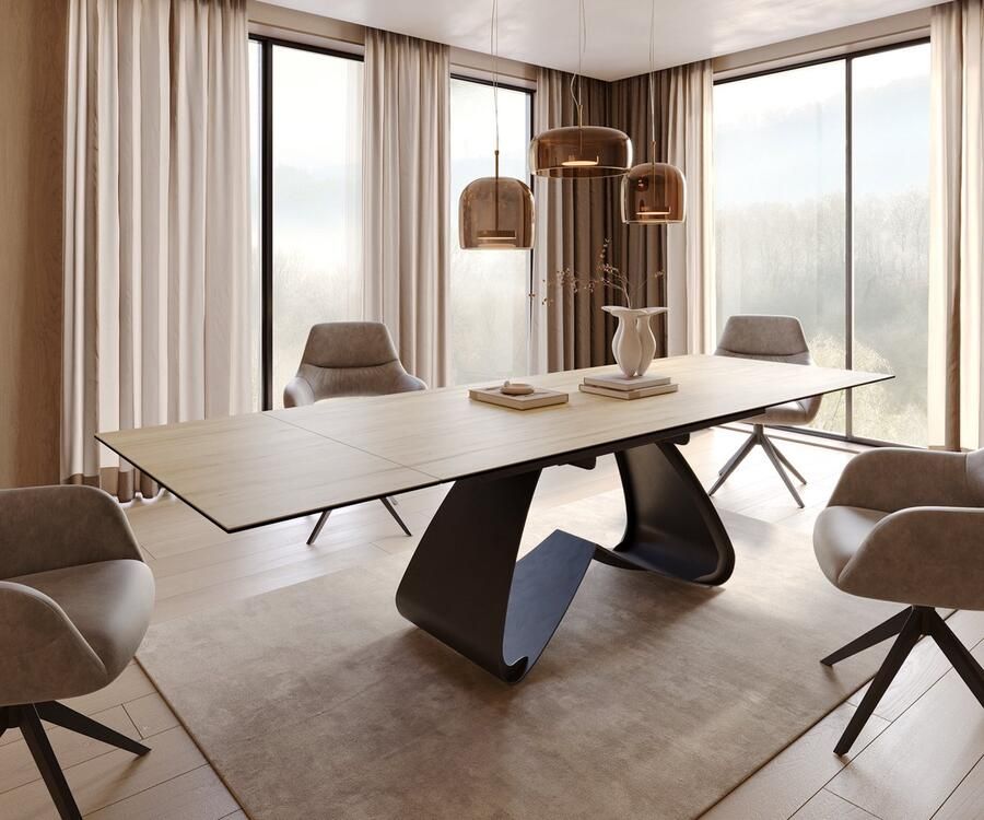 DELIFE Eetkamertafel Edge keramiek Laminam Sabbia eiken kleur 200-300x100 W-frame zwart uitschuifbaar