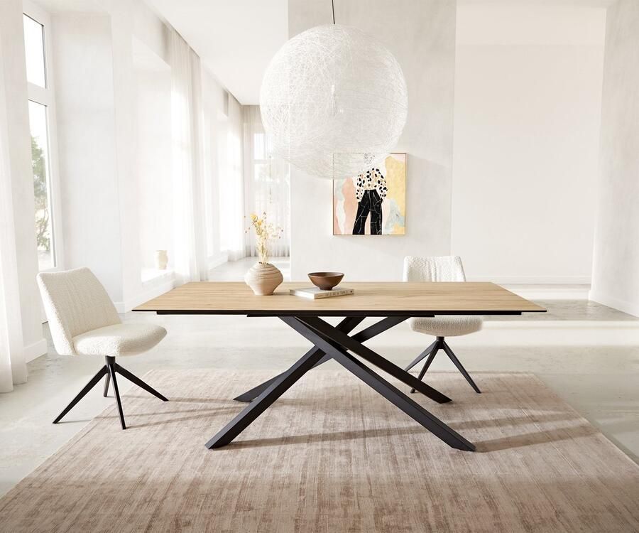 DELIFE Eetkamertafel Edge keramiek Laminam Sabbia eiken kleur 200x100 kruisframe rechthoek zwart