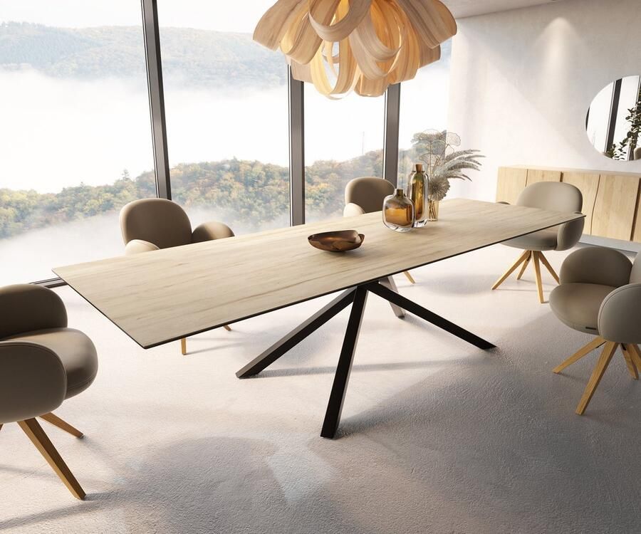 DELIFE Eetkamertafel Edge keramiek Laminam Sabbia eiken kleur 300x100 kruisframe rechthoek zwart