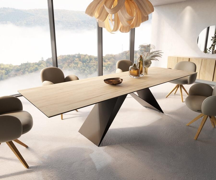 DELIFE Eetkamertafel Edge keramiek Laminam Sabbia eiken kleur 300x100 V-frame vlak staal zwart