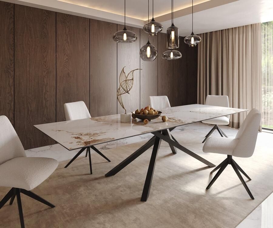 DELIFE Eetkamertafel Edge keramiek Minas Melange wit-beige 300x100 kruisframe rechthoek zwart