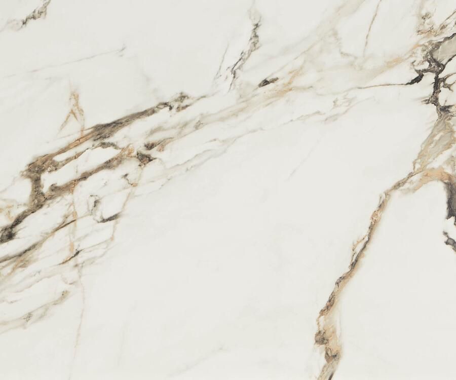 DELIFE Eetkamertafel Edge wit-goud-grijs Boot keramiek Calacatta Luxe 200x100 V-frame vlak staal zwart