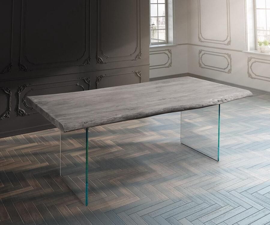 DELIFE Massief houten tafel Live-Edge acacia Platinum 200x100 boven 5 cm glazen poten boomtafel
