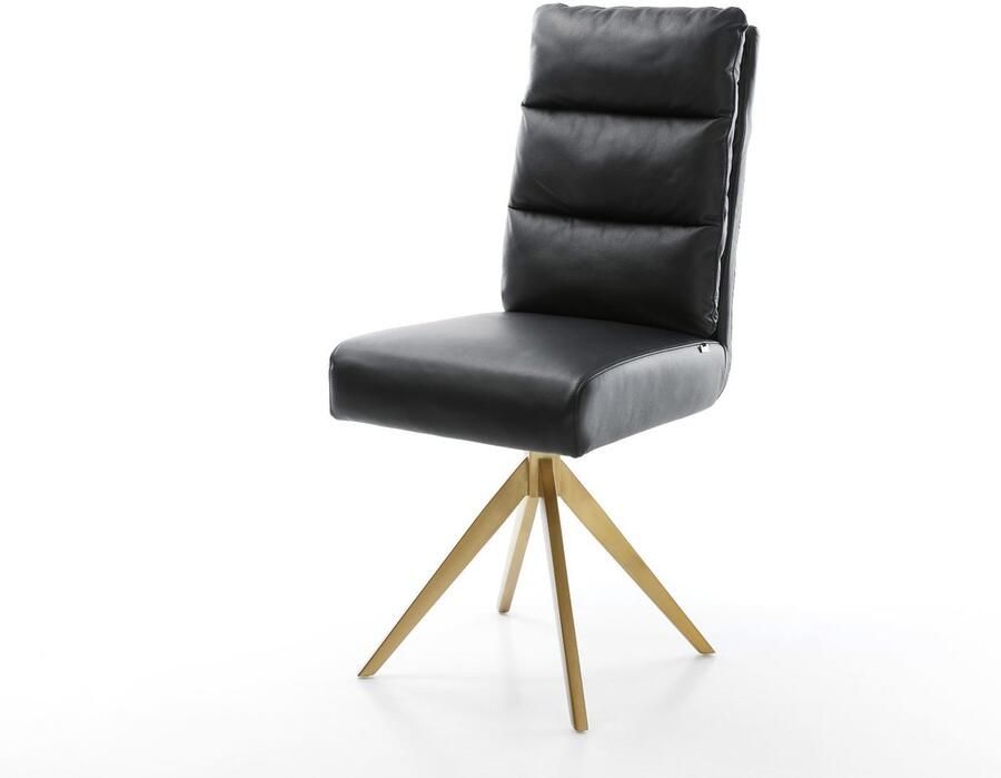 DELIFE Gestoffeerde-stoel Pela-Flex kruisframe hoekig goud echt leer zwart pocketveer kern