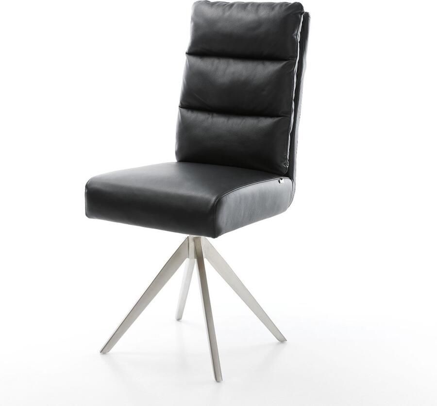 DELIFE Gestoffeerde-stoel Pela-Flex kruisframe hoekig roestvrij staal echt leer zwart pocketveer kern