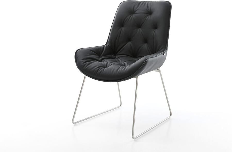 DELIFE Gestoffeerde-stoel Taimi-Flex slipframe roestvrij staal echt leer zwart