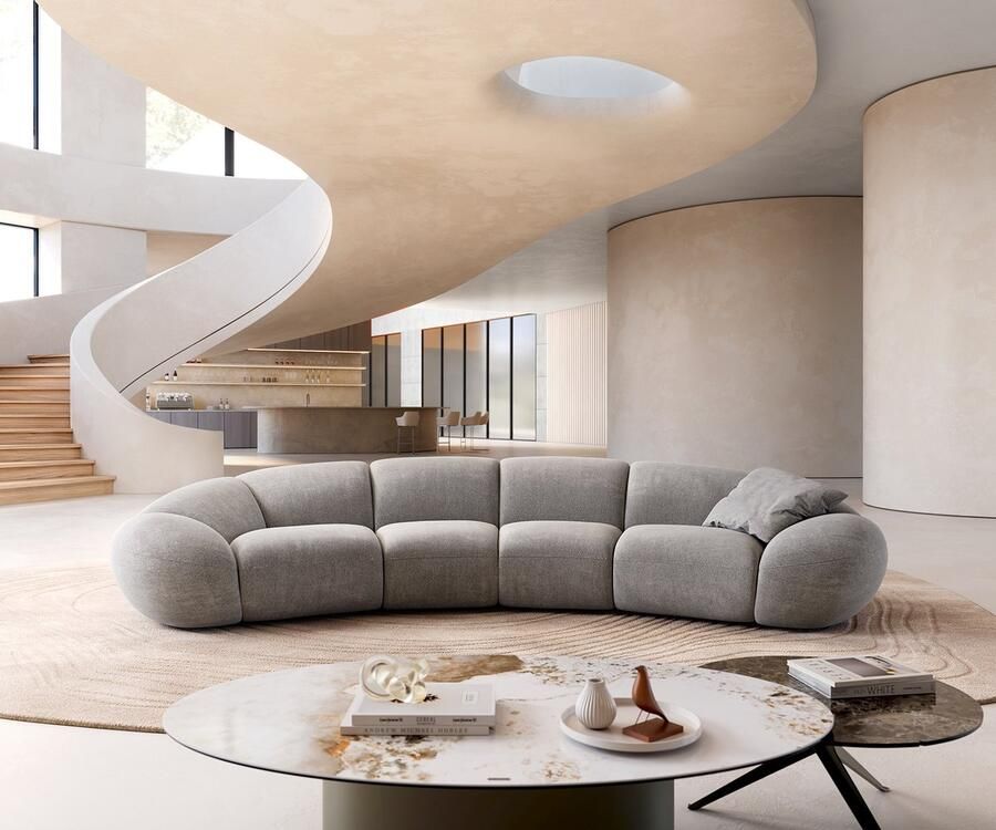 DELIFE Grote bank Lunna Zachte grijze stof met structuur 360x175 cm 2 kussens