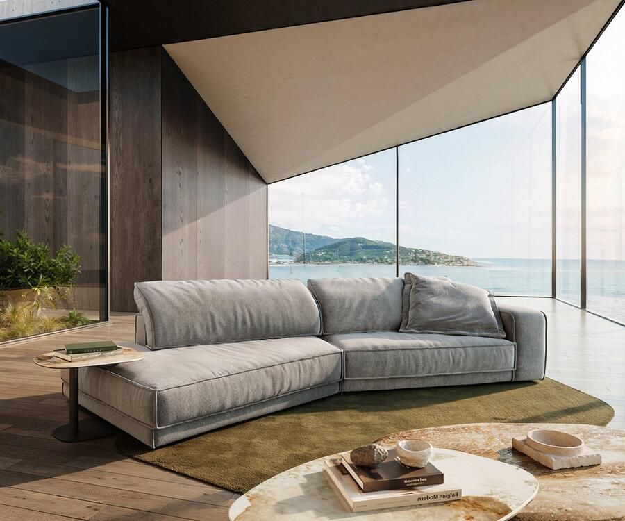 DELIFE Grote bank Snoosh Flat weave grijs 400x150 cm recamiere links