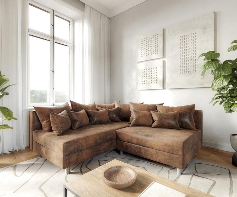 DELIFE Hoekbank Clovis bruin antiek optiek ottomane links hoekbank modulair