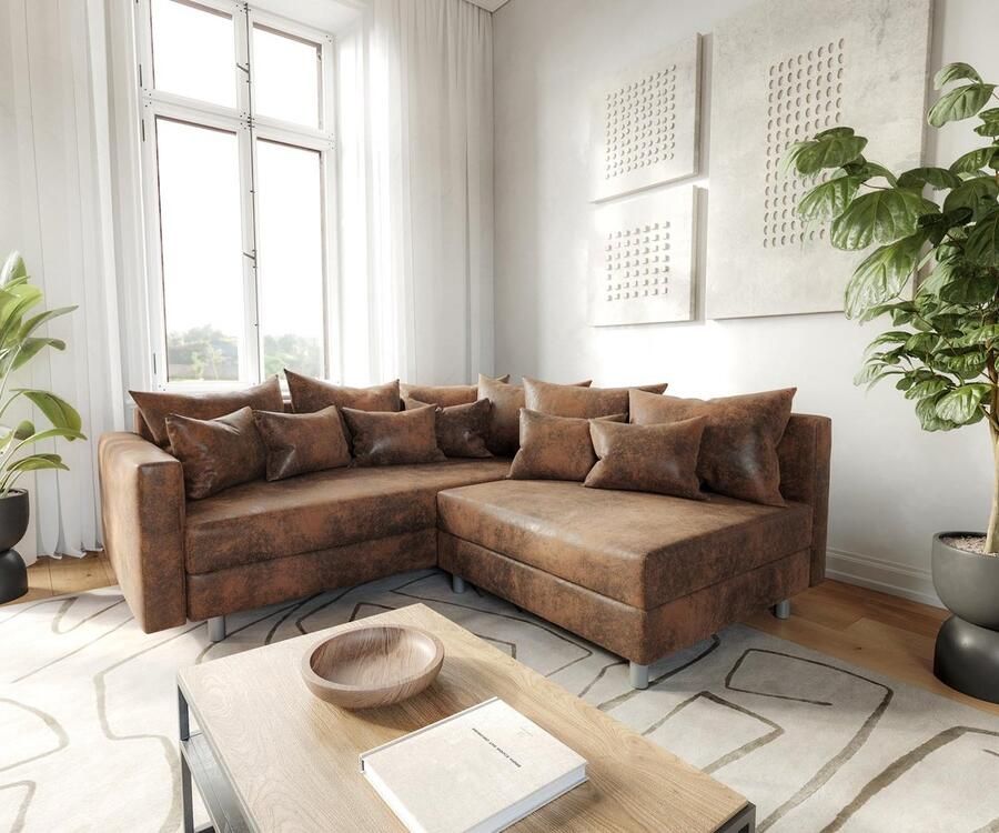DELIFE Hoekbank Clovis bruin antieke look met armleuning ottomane links hoekbank modulair