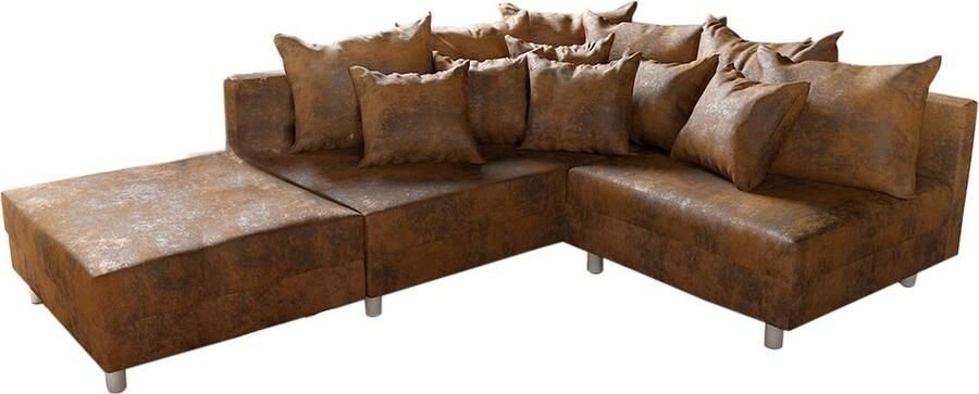 DELIFE Hoekbank Clovis bruin antieke look met hocker ottomane links hoekbank modulair